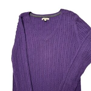 Sonoma Preppy Cable Knit VNeck Bella Swan‎ Sweater Retro Women XS Purple Cotton